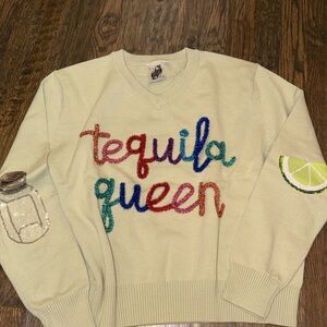 QUEEN OF SPARKLES light green Sweater with Multicolor Embellishments